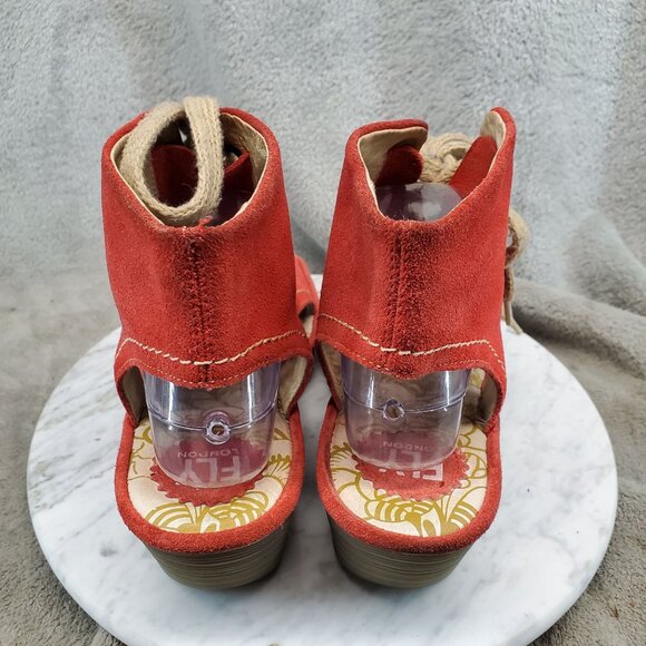 Fly London Shoes Womens EU 41 US 10 Red Suede Yaba Lace Up Booties - Picture 5 of 11